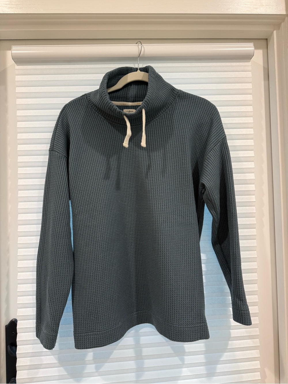 L.L. Bean Waffle-Knit Pullover Funnel Neck Sweater - Slate Blue